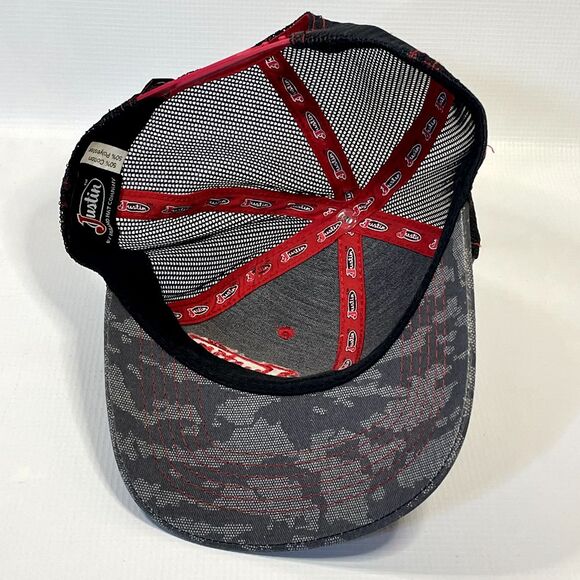 Justin Boots Hat Cap Trucker Mesh Snapback Breahtable Embroidered Gray Camo - Picture 7 of 9